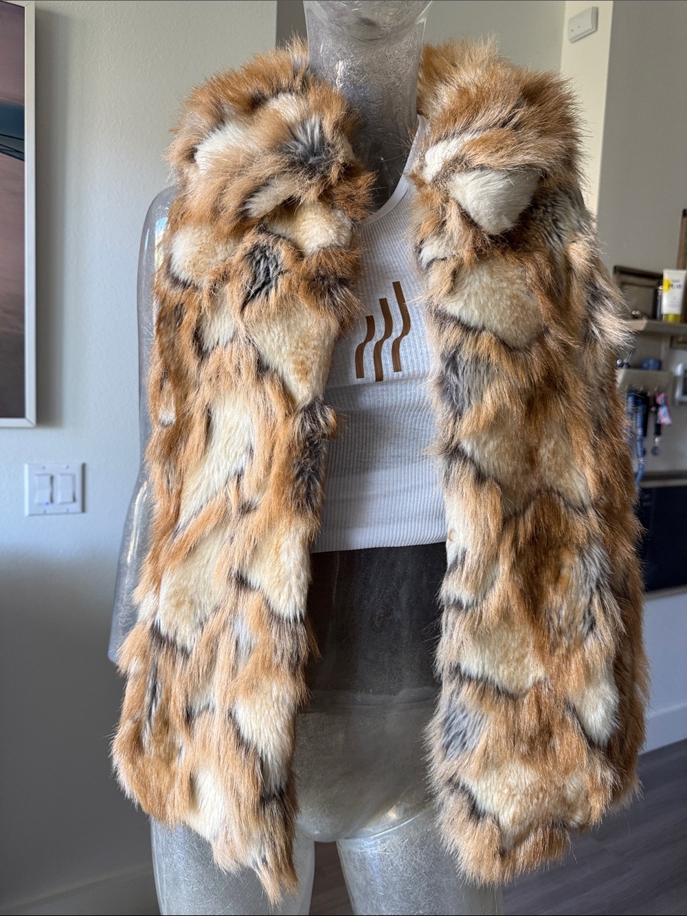 Rachel Zoe vintage (early 2000’s) Multi-Tone Faux Fur Vest in Warm Brown.